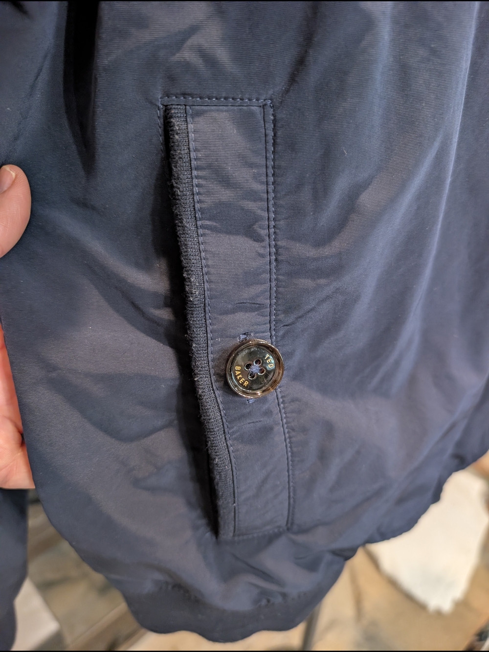Ted Baker Navy Bomber Jacket with Floral Lining Mushroom Frog - Picture 8 of 10
